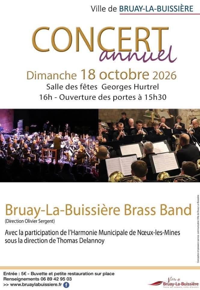 Affiche, Concert annuel du Bruay-la-Buissière Brass Band, avec l'harmonie municipale de Noeux-les-Mines.