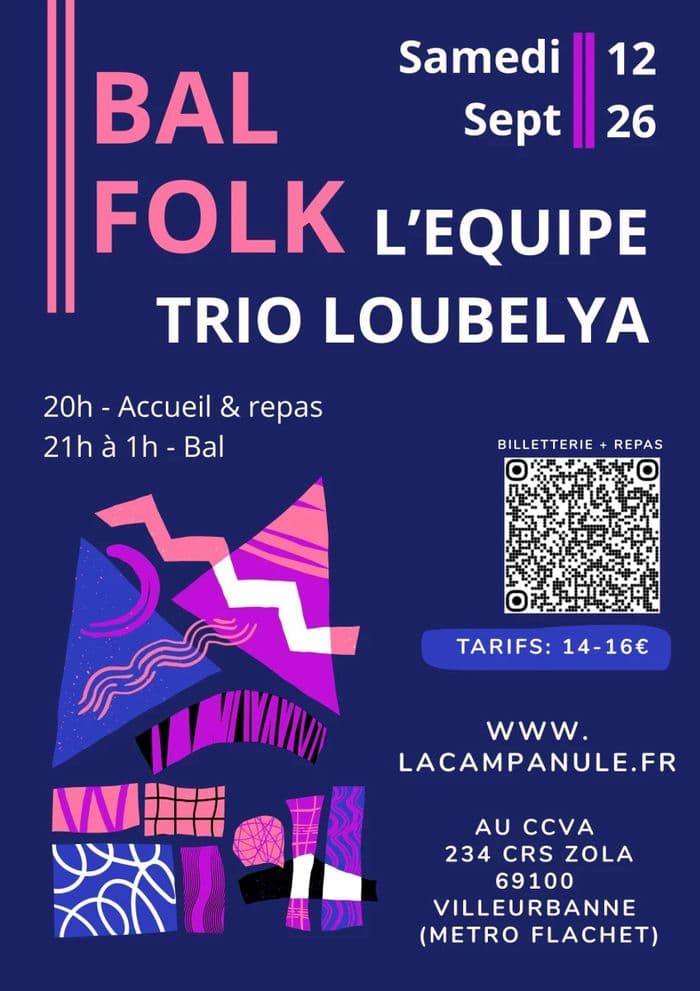 Affiche, Bal folk avec L'Equipe et Trio Loubelya