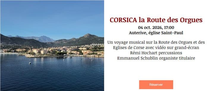 Affiche, CORSICA : Voyage Musical sur la Route des Orgues et des églises de Corse