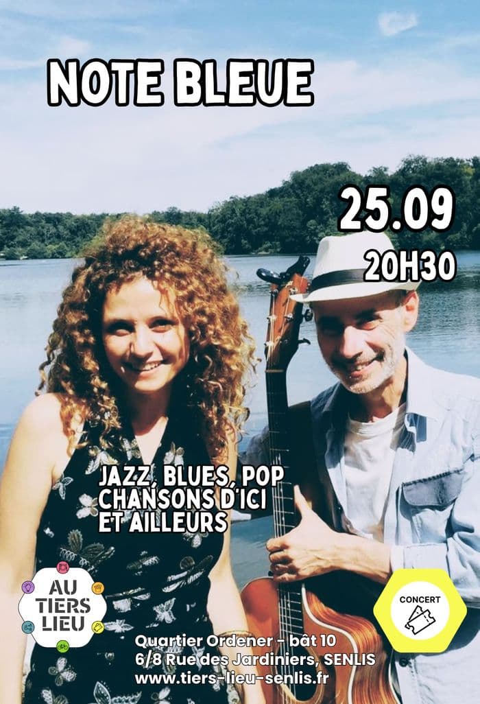 Affiche, Concert du groupe Note Bleue : jazz, blues, pop, chansons d’ici et ailleurs