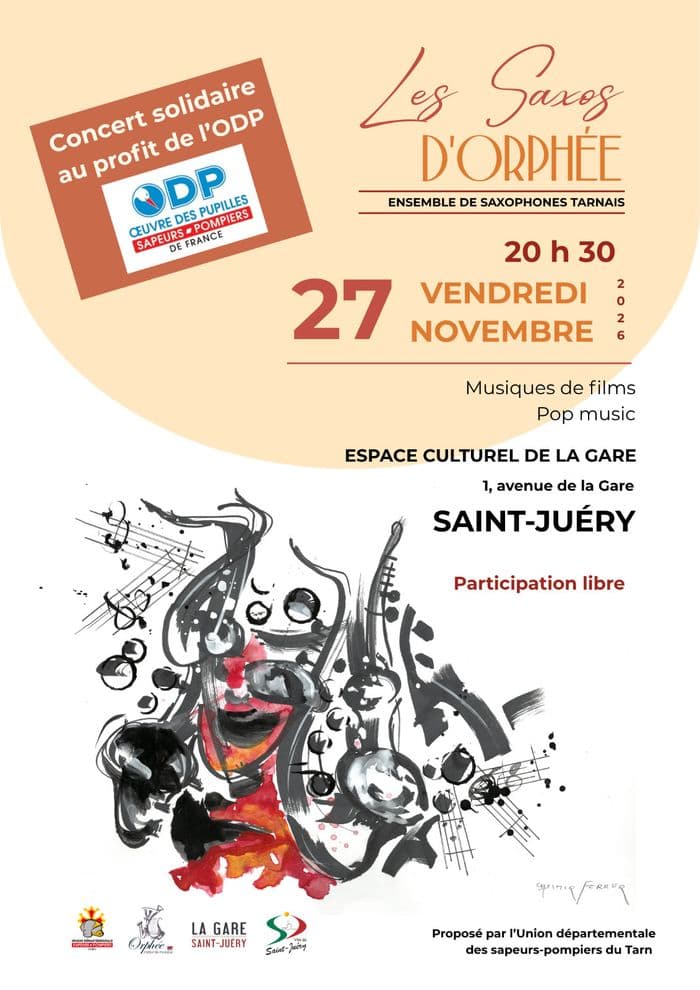 Affiche, Concert solidaire : Les Saxos d’Orphée au profit de l'Œuvre des Pupilles des Sapeurs-Pompiers