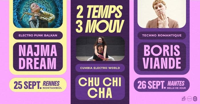 Affiche, Boris Viande et sa team de choc électro !
Avec Najma Dream et Chu Chi Cha