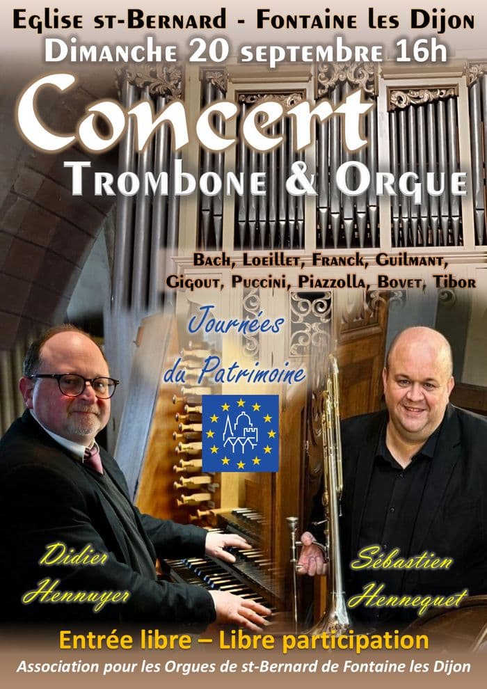 Affiche, Concert Trombone et Orgue à l'Eglise Saint-Bernard de Fontaine-lès-Dijon