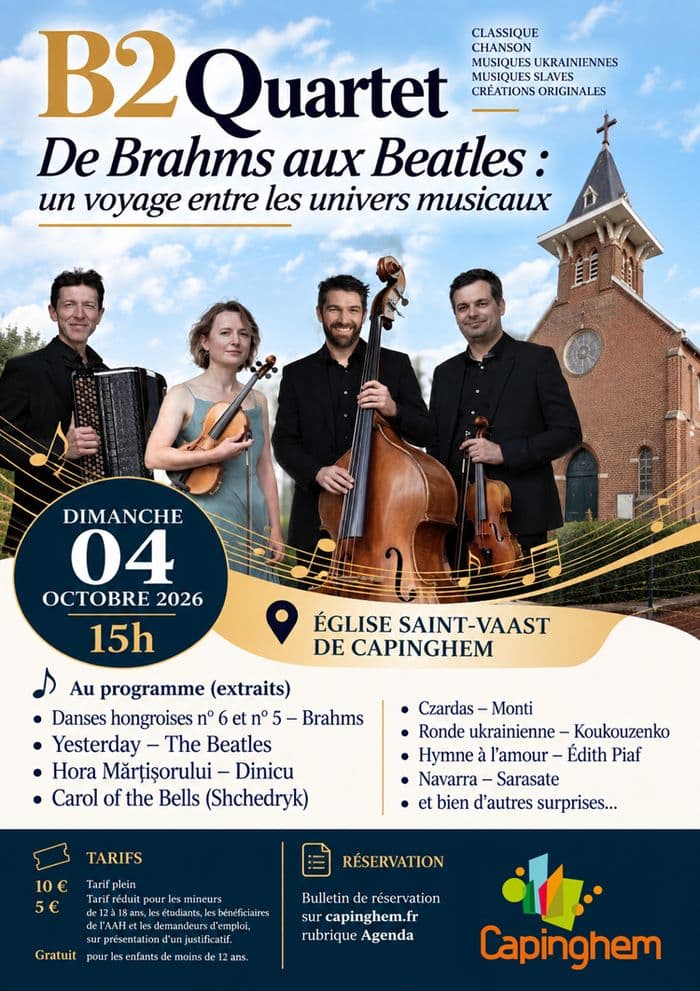 Affiche, Concert B2 Quartet : de Brahms aux Beatles