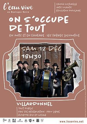 Affiche, On s’occupe de tout- Compagnie Les frères locomotives- En mots et en fanfare