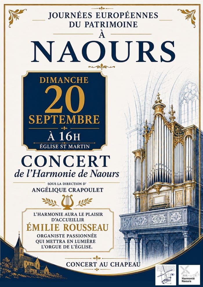 Affiche, Concert Orgue et Harmonie à l'Eglise de Naours