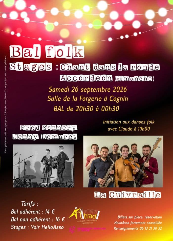 Affiche, bal de rentrée avec Fred Sonnery-Jenny Demaret et la Cuivraille