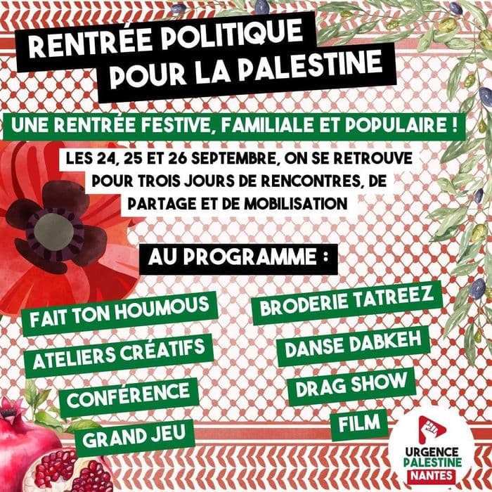 Affiche, Rentrée Politique pour la Palestine - une Rentrée Festive, Familiale et Populaire !