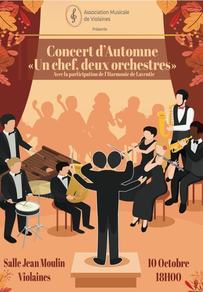 Affiche, "un chef, deux harmonies" Concert d'automne à Violaines, qui invite l'harmonie de Laventie.