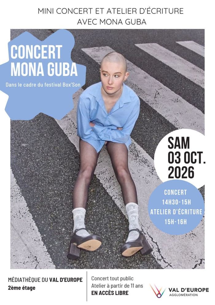 Affiche, Mini concert et atelier d’écriture avec Mona Guba