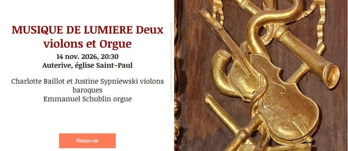 Affiche, MUSIQUE DE LUMIERE Deux violons et Orgue I Auterive