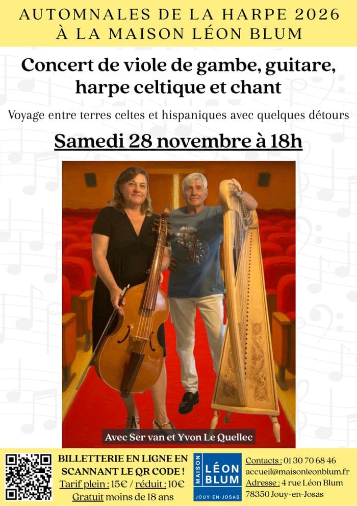Affiche, Concert de viole de gambe, guitare, harpe celtique et chant