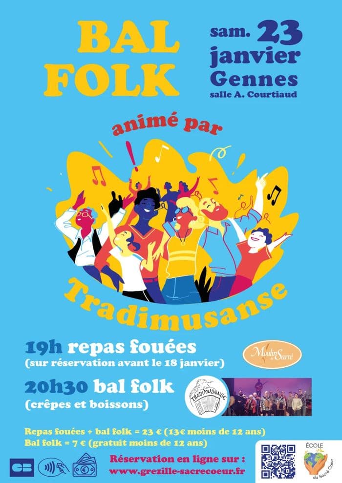 Affiche, Repas fouées et Bal folk