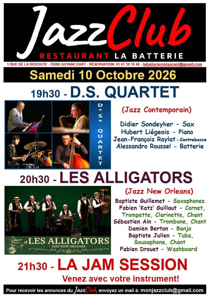 Affiche, Jazzclub du Restaurant la Batterie a Guyancourt - Samedi 10 Octobre 2026 a 19H30.