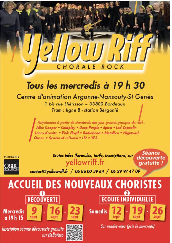 Affiche, Chorale rock YELLOW RIFF : séances découverte gratuites