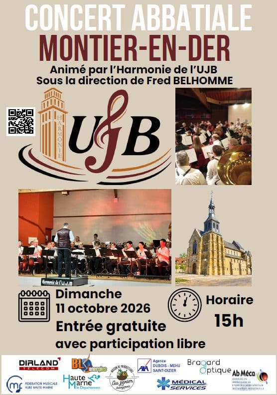 Affiche, Concert de l'Harmonie de l'UJB à l'abbatiale de Montier-en-Der