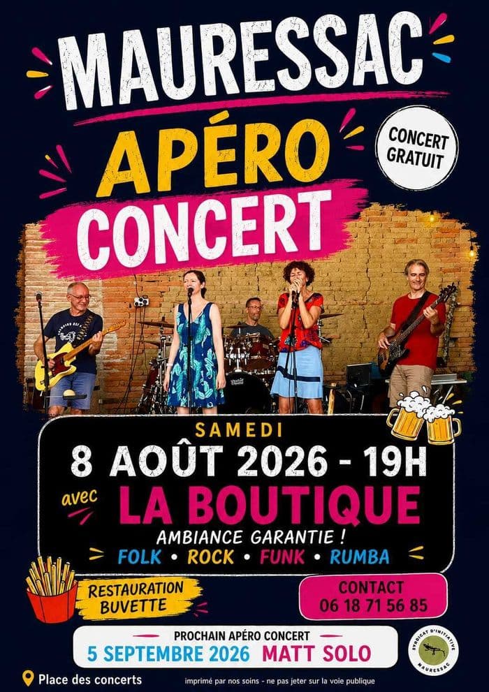 Affiche, " La Boutique " en Apéro-Concert à Mauressac