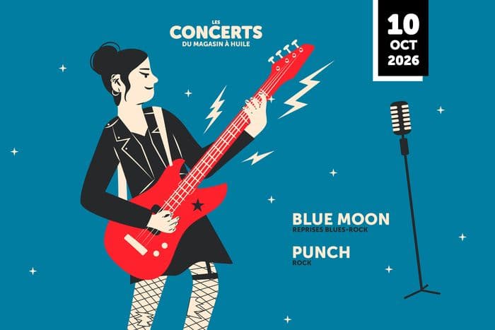 Affiche, Concert blues-rock avec Blue Moon et Punch au Magasin à huile