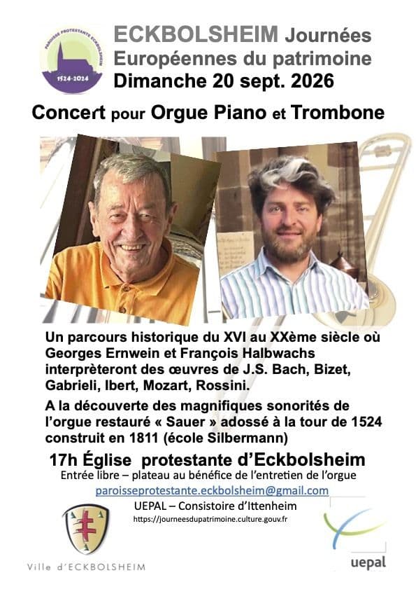 Affiche, Concert pour Orgue Piano et Trombone