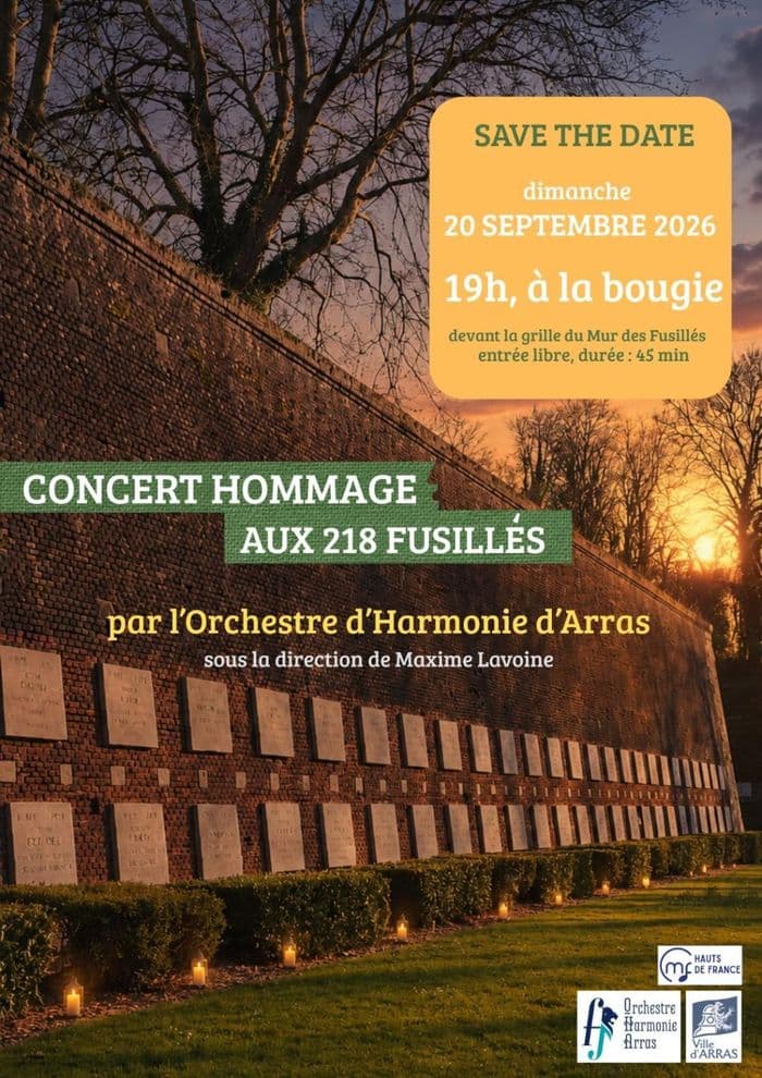 Affiche, Concert à la bougie, hommage aux 218 fusillés d'Arras