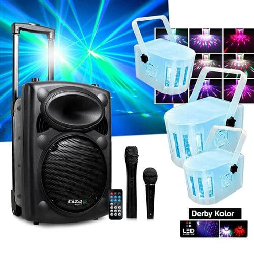 Ibiza Sound Active DJ mobile 500W PORT10VHF-BT +3 Mini Derby Kolor RVB SONO DJ PA FETE SOIREE
