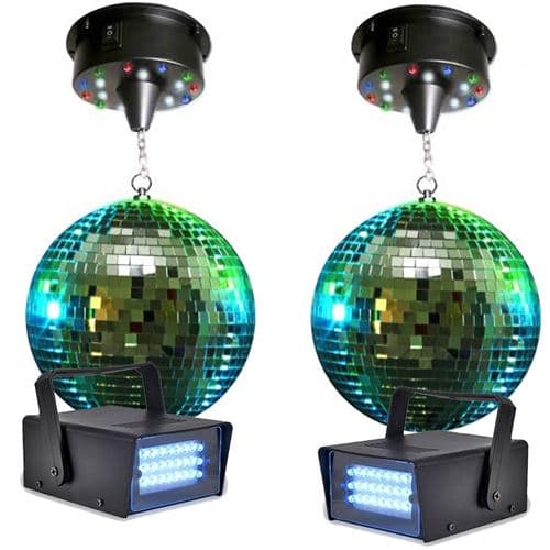 Lytor Boules à facettes 20cm + moteurs 18 LED + 2 Mini strobe