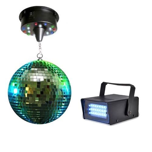 Lytor Boule à facettes 20cm + moteur 18 LED + Mini strobe
