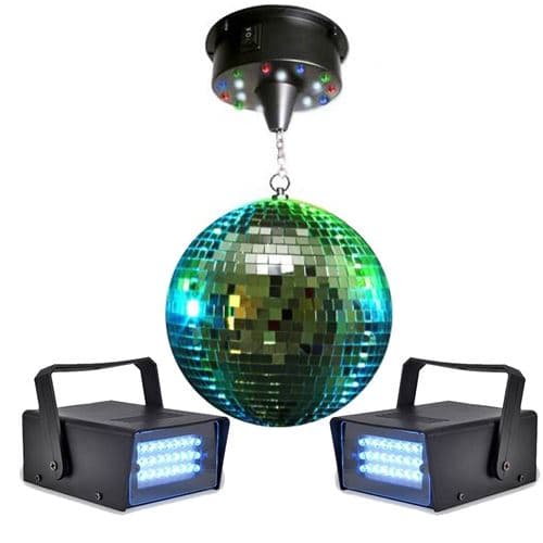 Lytor Boule à facettes 30cm avec moteur 18 LED + 2 Mini strobes