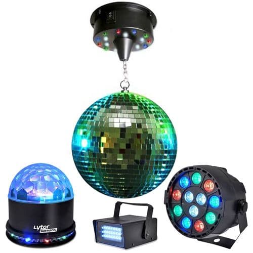 Lytor LIGHT Boule à facettes 20cm + Mini strobe + SUNMAGIC + PAR-MINI-RGBW