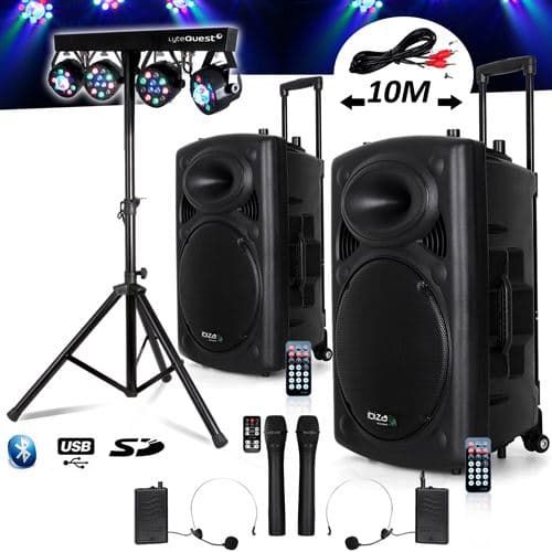 Ibiza Sound système actif batterie 1400w port12 vhf sono musiciens dj usb bluetooth mobile + x-performer portique +4 par /uv/friztal dmx
