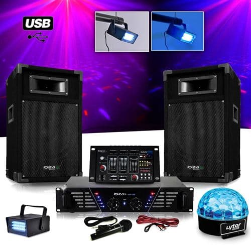 Ibiza Sound Sono DJ complet ampli + enceintes 500W + Table de mixage + LIGHT SIXMAGIC LED RVB + LEDSTROBE