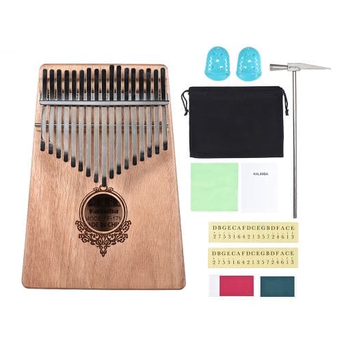 docooler Muslady 17 touches Kalimba Pouce Piano Mbira Bois d acajou Avec Sac de transport Autocollants Tuning Hammer Chiffon de nettoyage Décrochage des doigts Cadeau musical pour les étudiants débutants