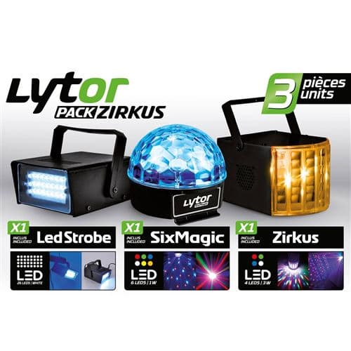 Lytor pack zirkus jeux de lumière stroboscope + dôme astro 6 leds + derby 4 leds rgbw