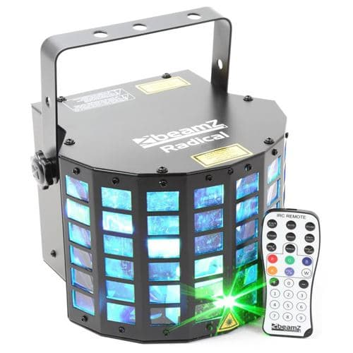 BEAMZ Derby 6x3W RGBAWP avec Laser Vert/Rouge DMX Télécommande RADICAL-DERBY