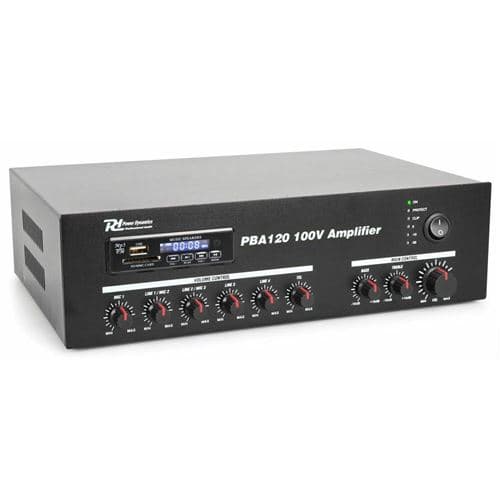 Power Dynamics PBA120 Amplificateur sono DJ de SD MP3 télécommande noir