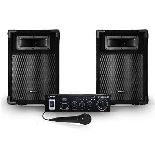 Ibiza Sound passives PA 8"/20cm 2x180W 2 voies+Amplificateur Karaoké Hifi noir 100W USB/BT+MIC