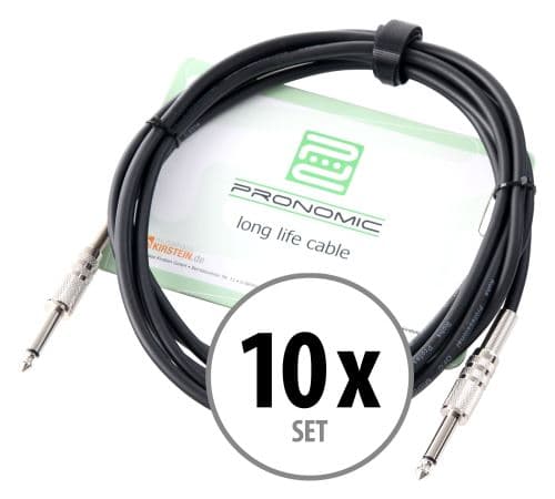 Pronomic Câble Instrument 3m noir jack. Set x 10