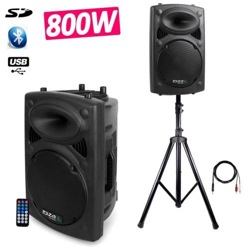Ibiza Sound sono dj amplifiée 15 38cm 1000w usb/sd/bt + pied + câble pc