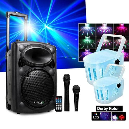 Ibiza Sound Active DJ 500W USB/MP3 PORT10VHF-BT + 2 Mini Derby Kolor RVB SONO DJ PA FETE SOIREE